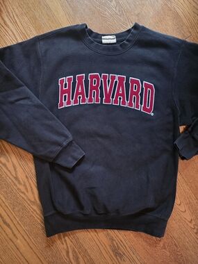 Retro Harvard Crewneck Sweatshirt - Black with Red Logo - Size Small